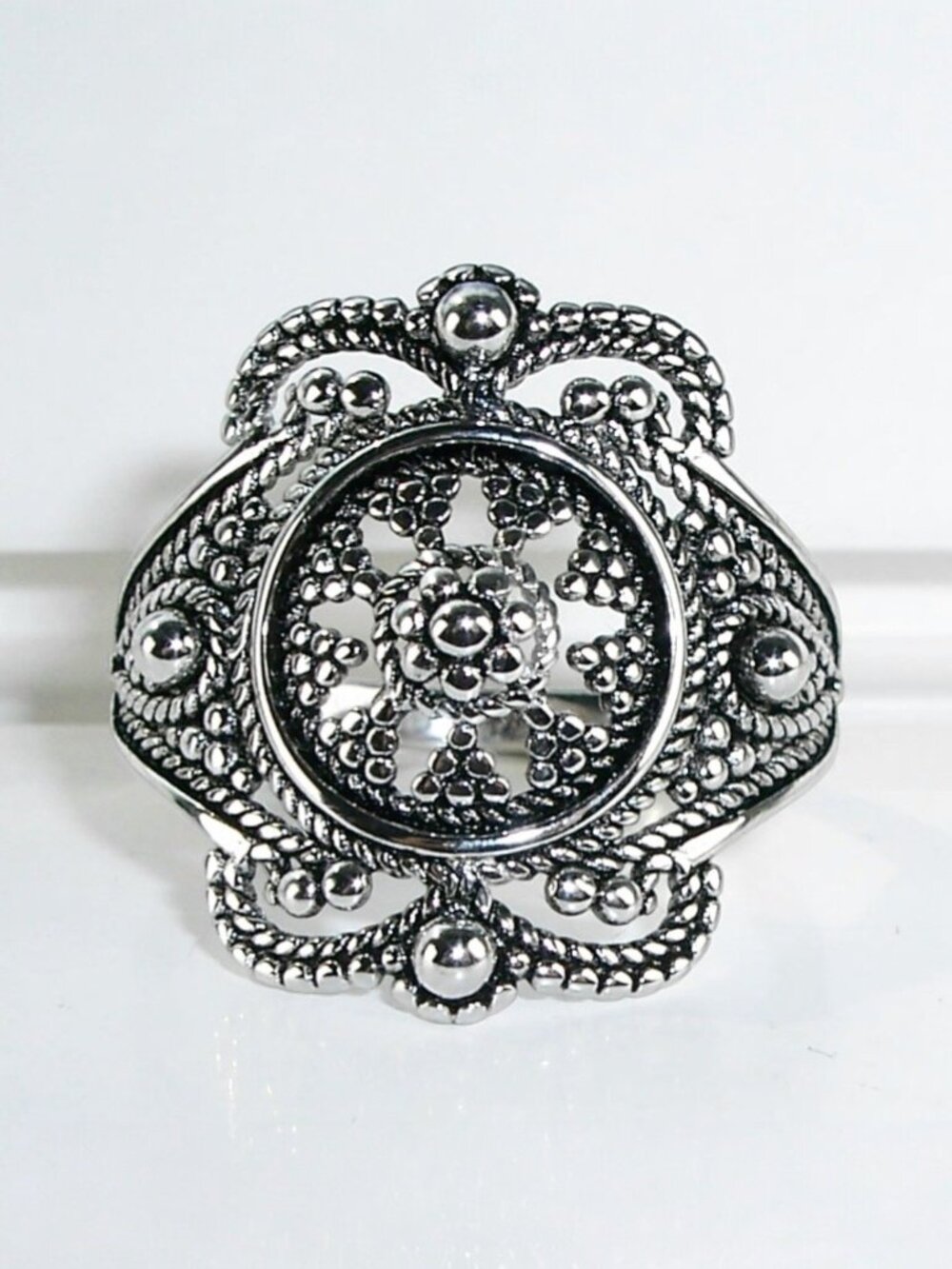 925 STERLING SILVER Rope Beaded Ornate Ring